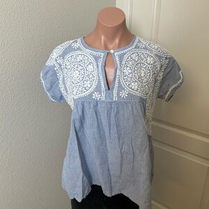 Dolma Blue and White Embroidered Top Sz XL